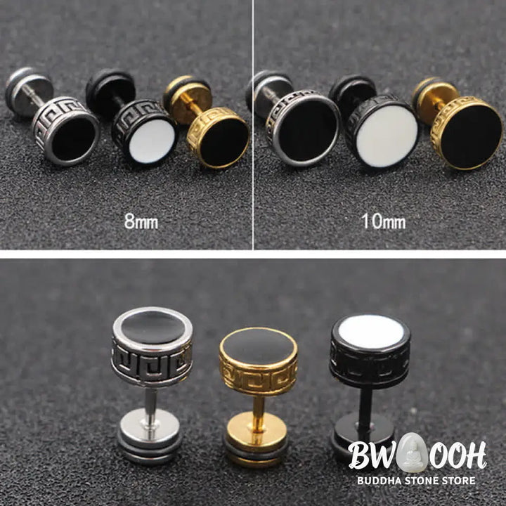 Buddha Stones Cool Men Titanium Steel Balance Round Stud Earrings - Earrings