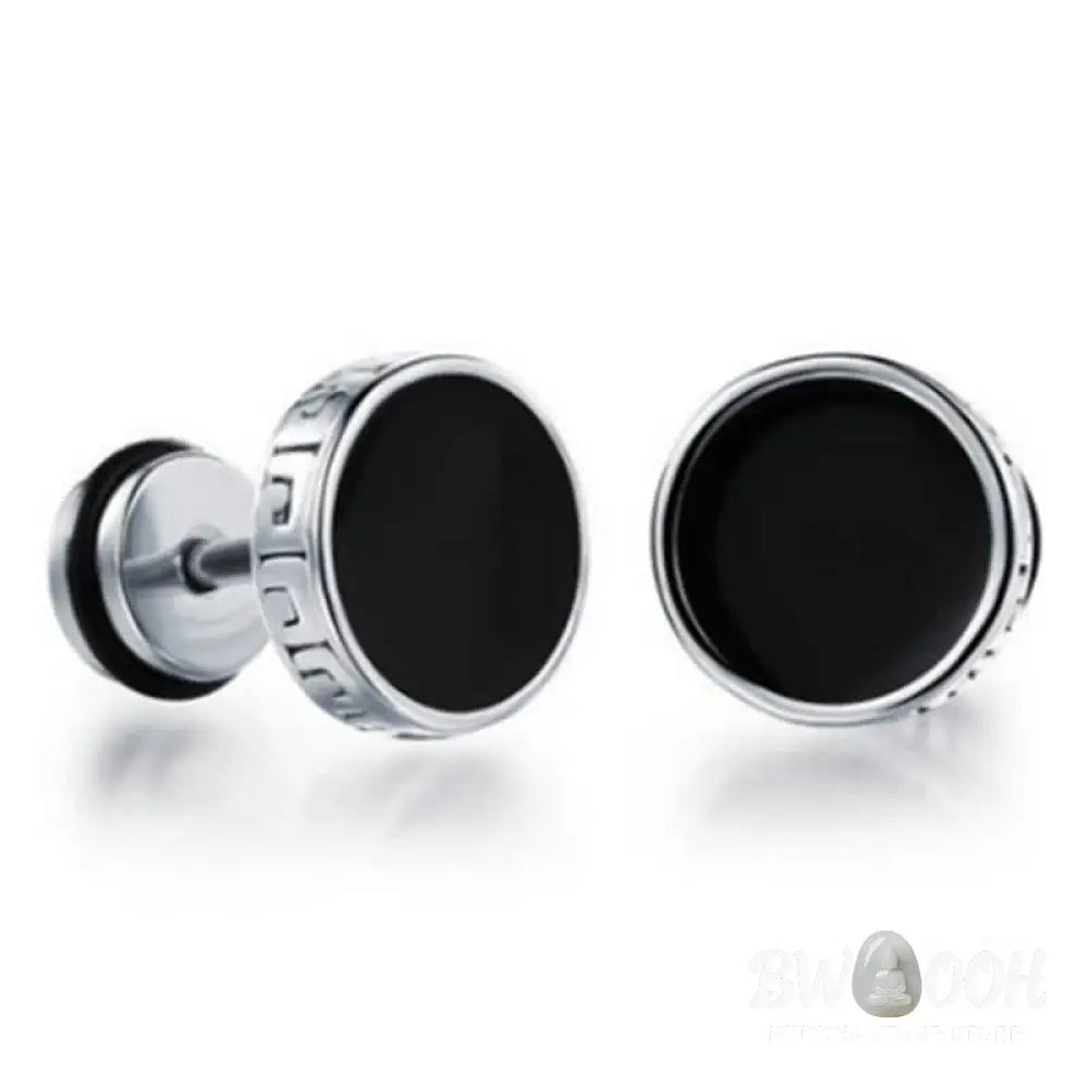Buddha Stones Cool Men Titanium Steel Balance Round Stud Earrings - Earrings