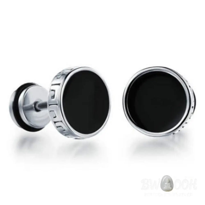 Buddha Stones Cool Men Titanium Steel Balance Round Stud Earrings - Earrings