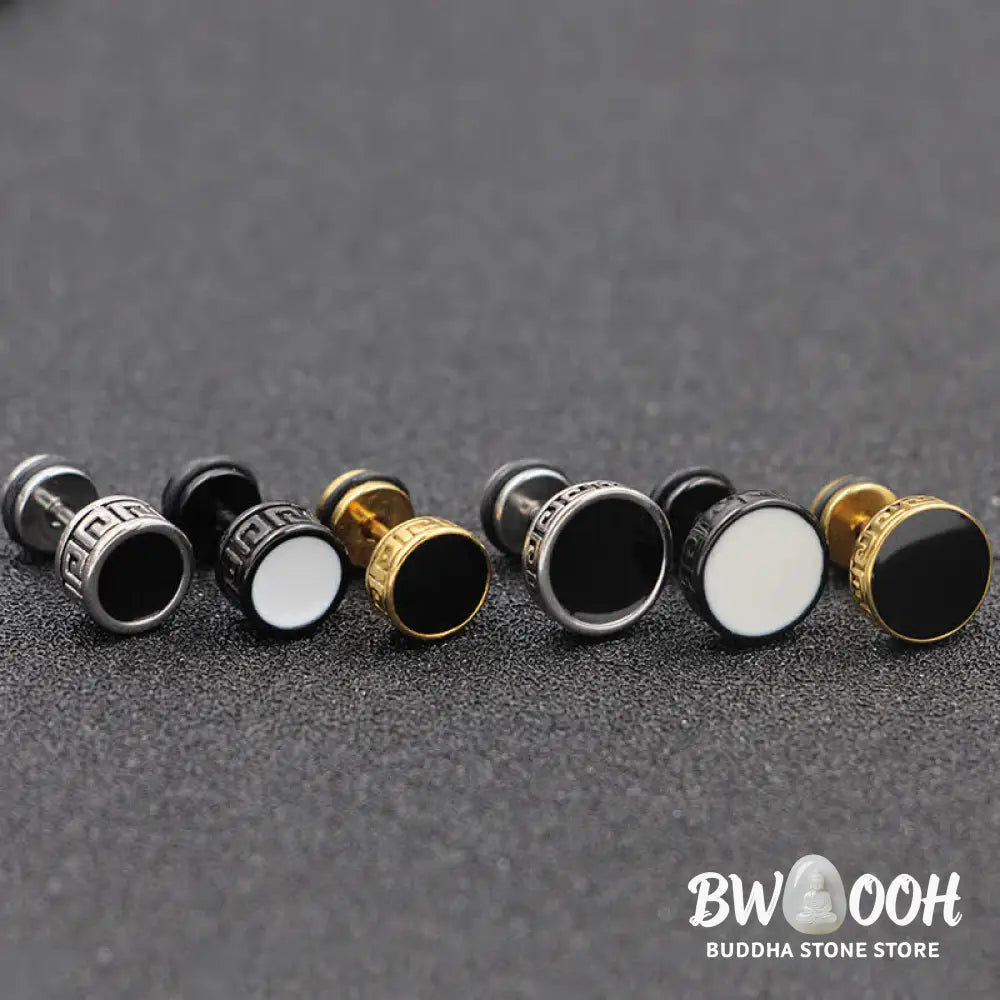 Buddha Stones Cool Men Titanium Steel Balance Round Stud Earrings - Earrings