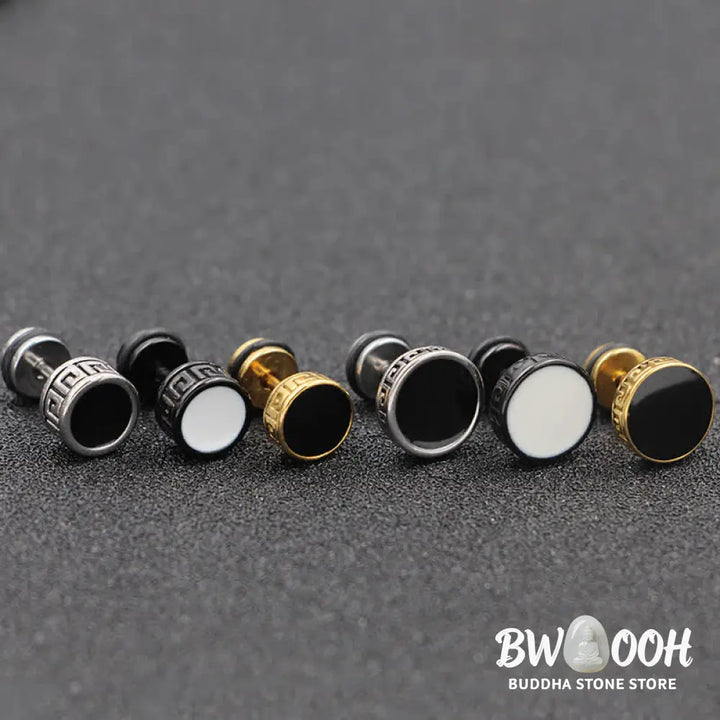 Buddha Stones Cool Men Titanium Steel Balance Round Stud Earrings - Earrings