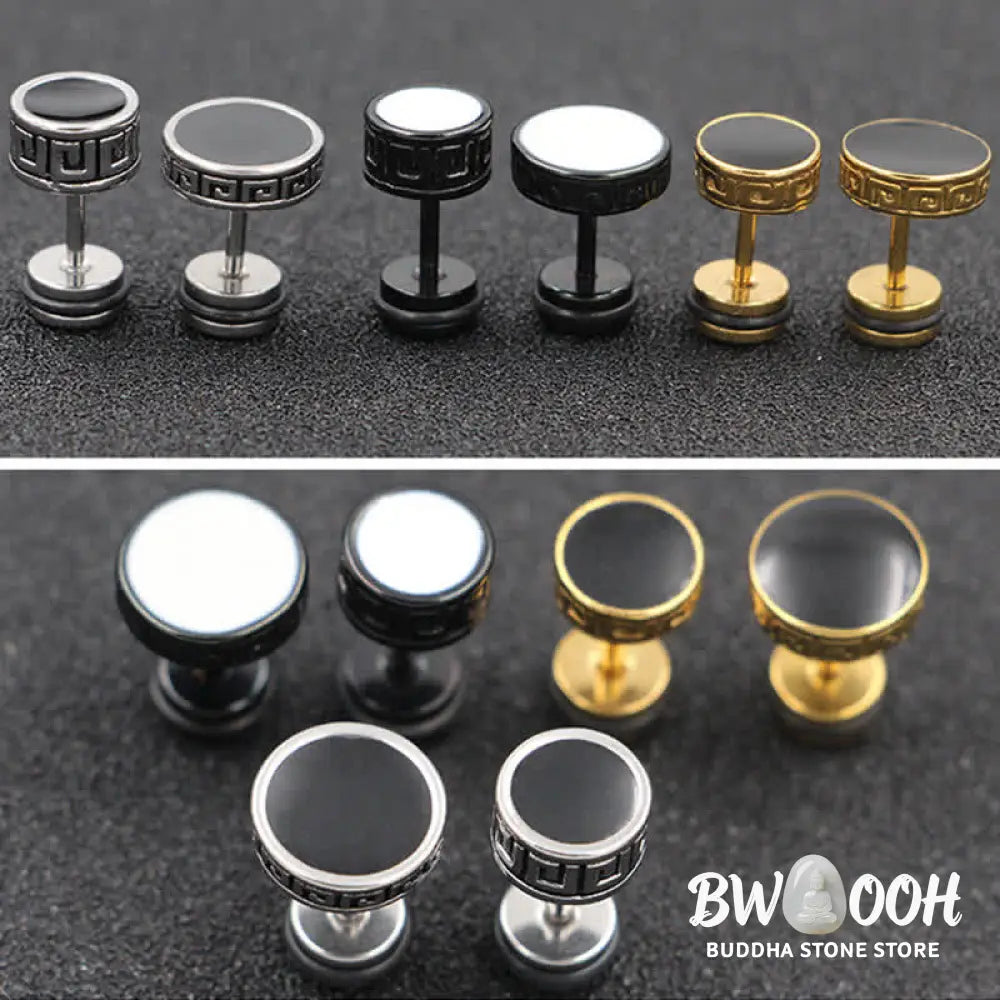 Buddha Stones Cool Men Titanium Steel Balance Round Stud Earrings - Earrings