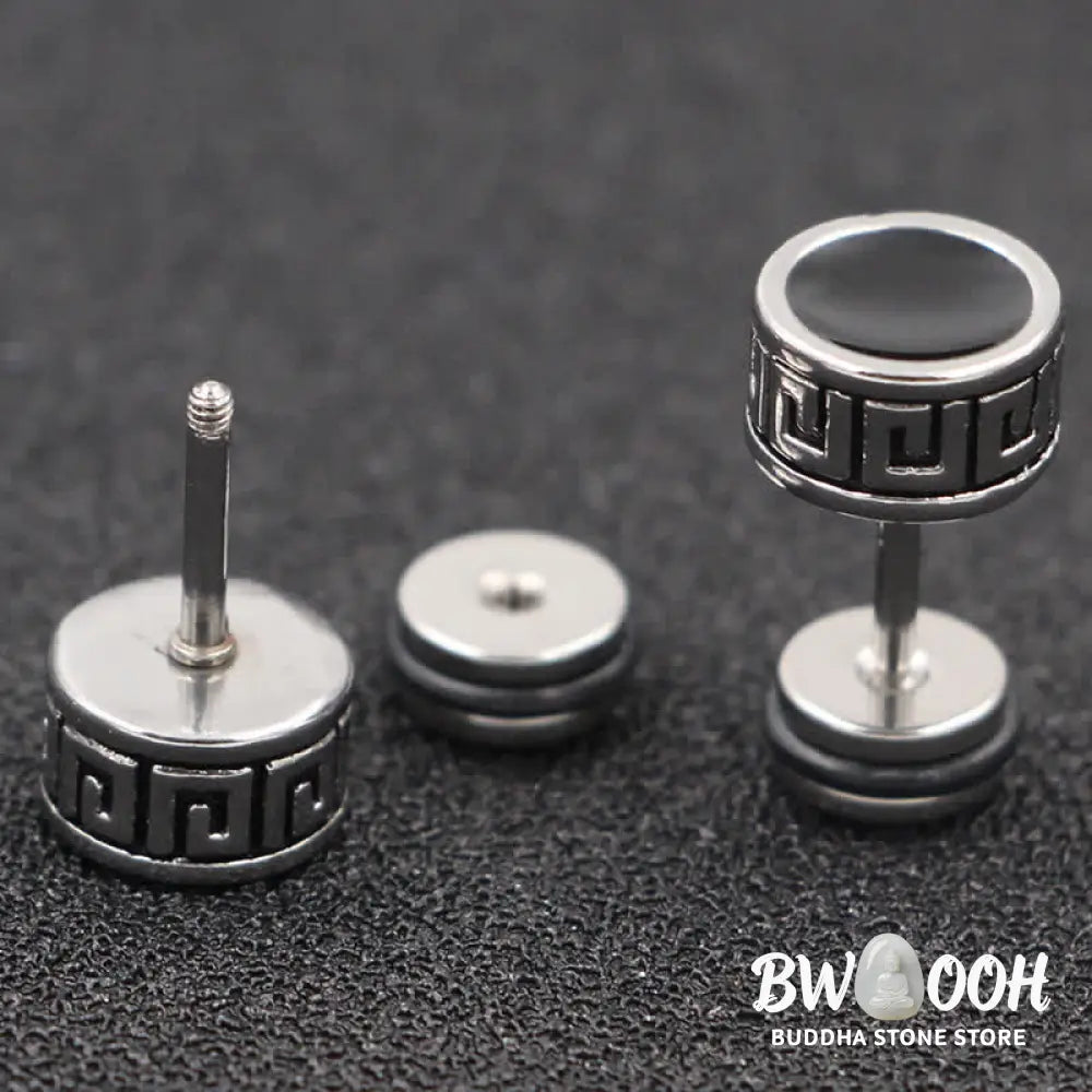 Buddha Stones Cool Men Titanium Steel Balance Round Stud Earrings - Earrings