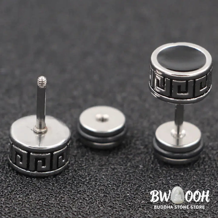 Buddha Stones Cool Men Titanium Steel Balance Round Stud Earrings - Earrings