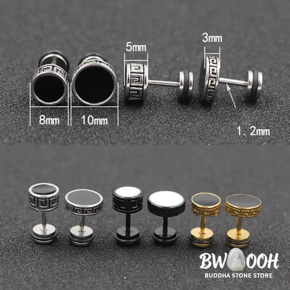 Buddha Stones Cool Men Titanium Steel Balance Round Stud Earrings - Earrings