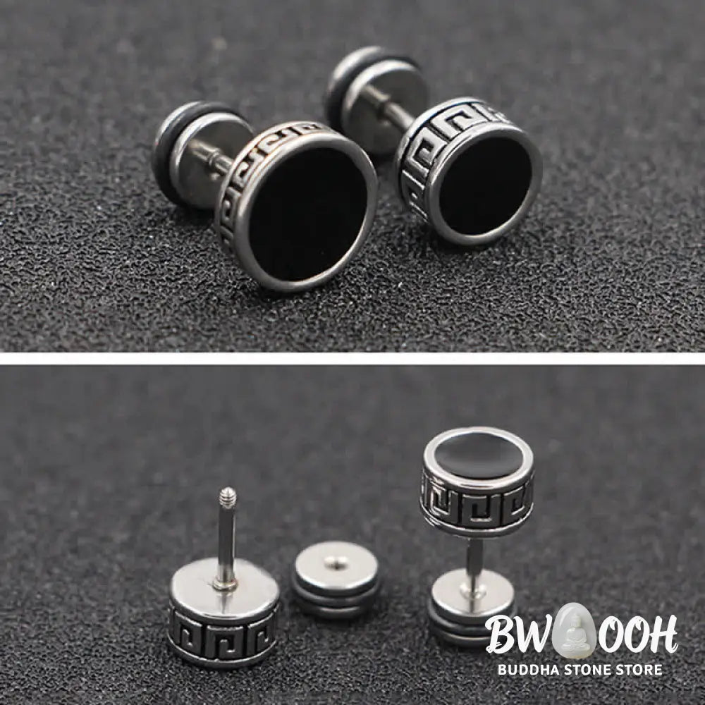 Buddha Stones Cool Men Titanium Steel Balance Round Stud Earrings - Earrings