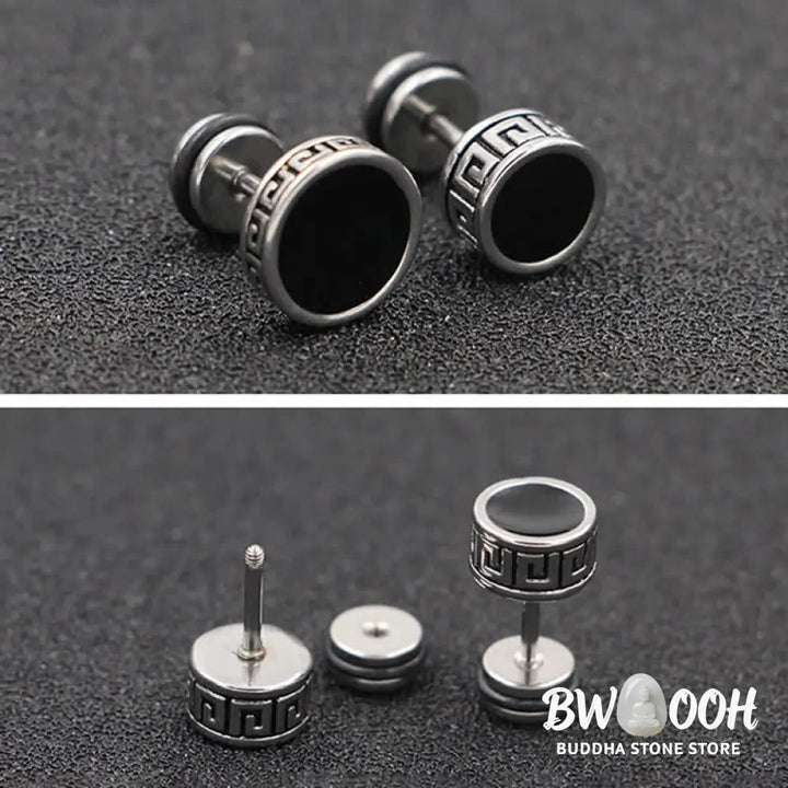 Buddha Stones Cool Men Titanium Steel Balance Round Stud Earrings - Earrings
