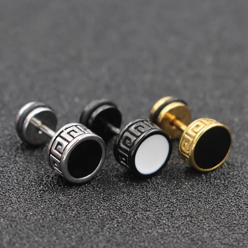 BWOOOH Cool Men Titanium Steel Balance Round Stud Earrings — natural stone crystal healing bracelet for spiritual healing ...