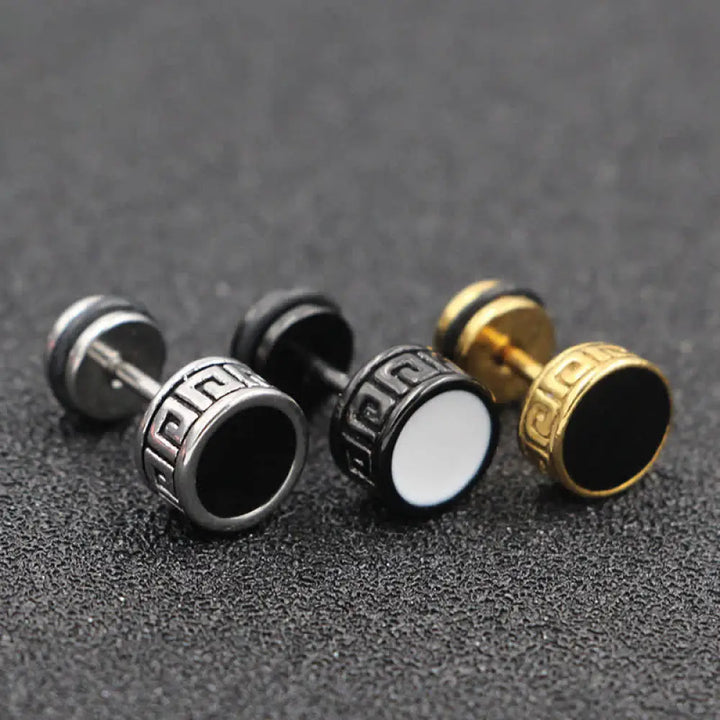 BWOOOH Cool Men Titanium Steel Balance Round Stud Earrings — natural stone crystal healing bracelet for spiritual healing ...