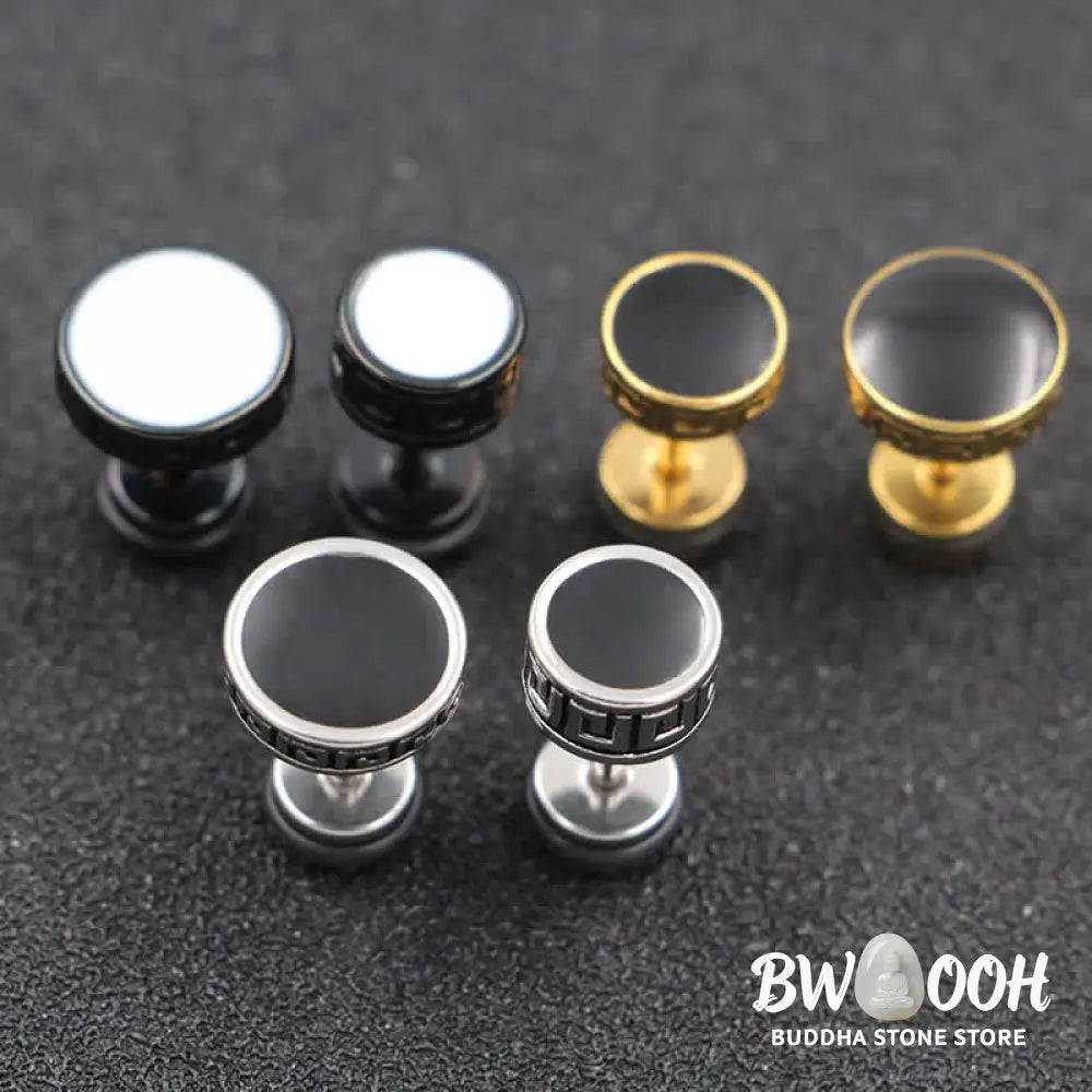 Buddha Stones Cool Men Titanium Steel Balance Round Stud Earrings - Earrings