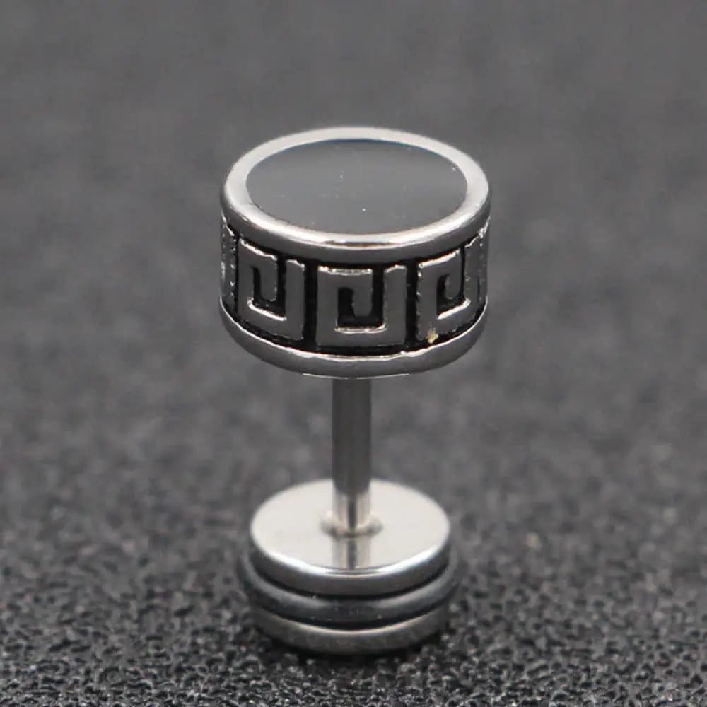 Buddha Stones Cool Men Titanium Steel Balance Round Stud Earrings - Silver / 8mm - Earrings