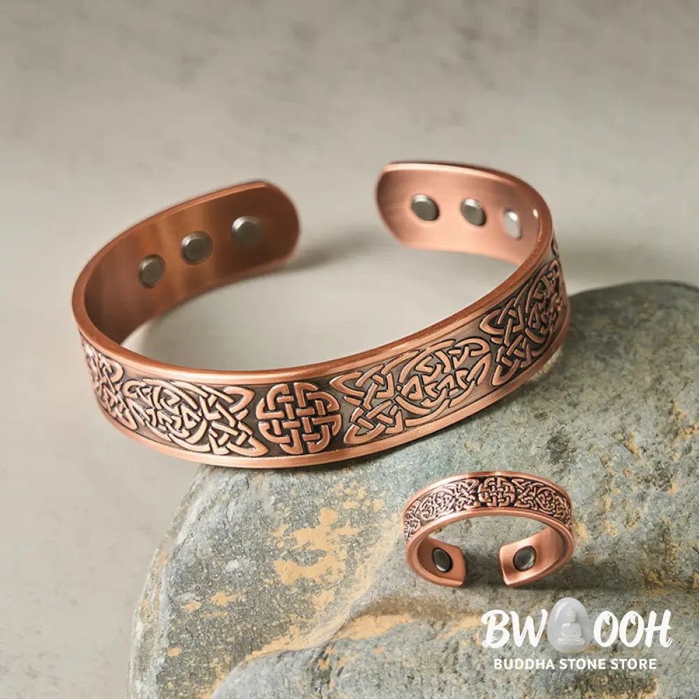 Buddha Stones Copper Abstract Line Pattern Open Luck Cuff Bracelet Bangle Ring - Bracelet Bangle