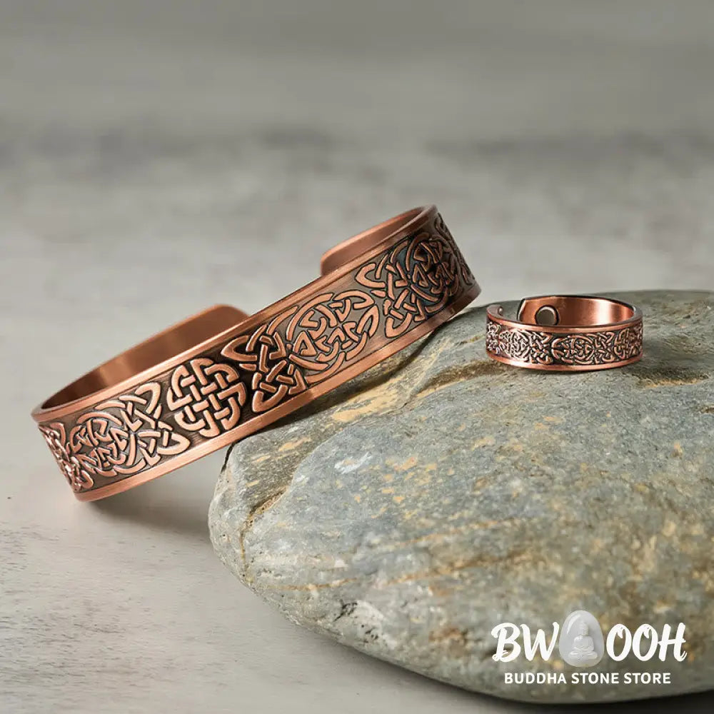 Buddha Stones Copper Abstract Line Pattern Open Luck Cuff Bracelet Bangle Ring - Bracelet Bangle