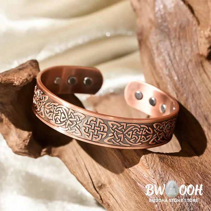 Buddha Stones Copper Abstract Line Pattern Open Luck Cuff Bracelet Bangle Ring - Bracelet Bangle