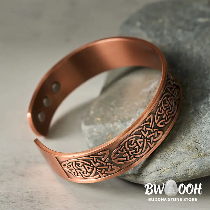 Buddha Stones Copper Abstract Line Pattern Open Luck Cuff Bracelet Bangle Ring - Bracelet Bangle