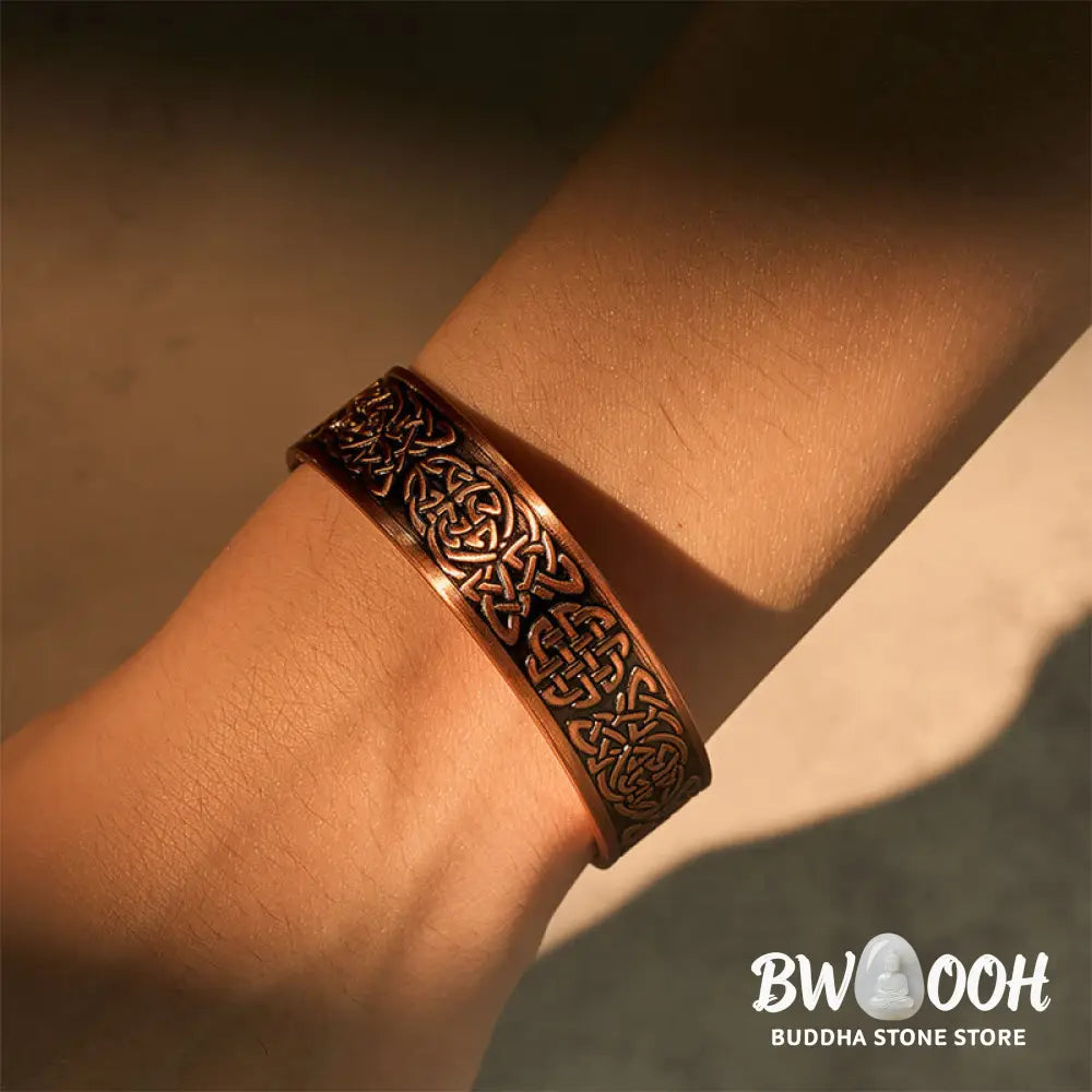 Buddha Stones Copper Abstract Line Pattern Open Luck Cuff Bracelet Bangle Ring - Bracelet Bangle