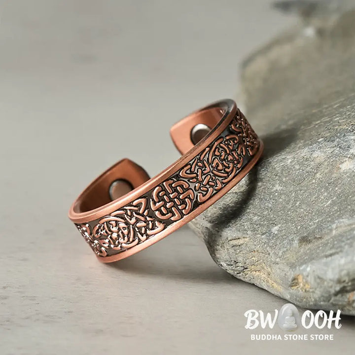 Buddha Stones Copper Abstract Line Pattern Open Luck Cuff Bracelet Bangle Ring - Bracelet Bangle