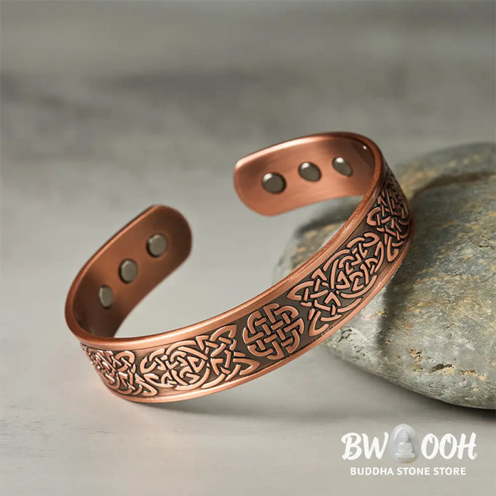 Buddha Stones Copper Abstract Line Pattern Open Luck Cuff Bracelet Bangle Ring - Bracelet Bangle