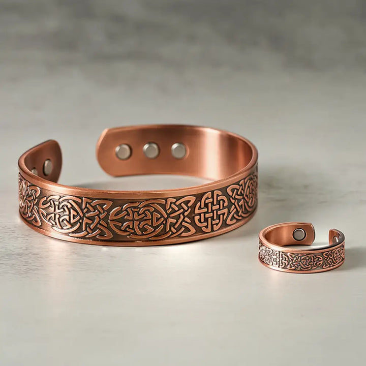 BWOOOH Copper Abstract Line Pattern Open Luck Cuff Bracelet Bangle Ring — Copper spiritual jewelry for spiritual healing a...