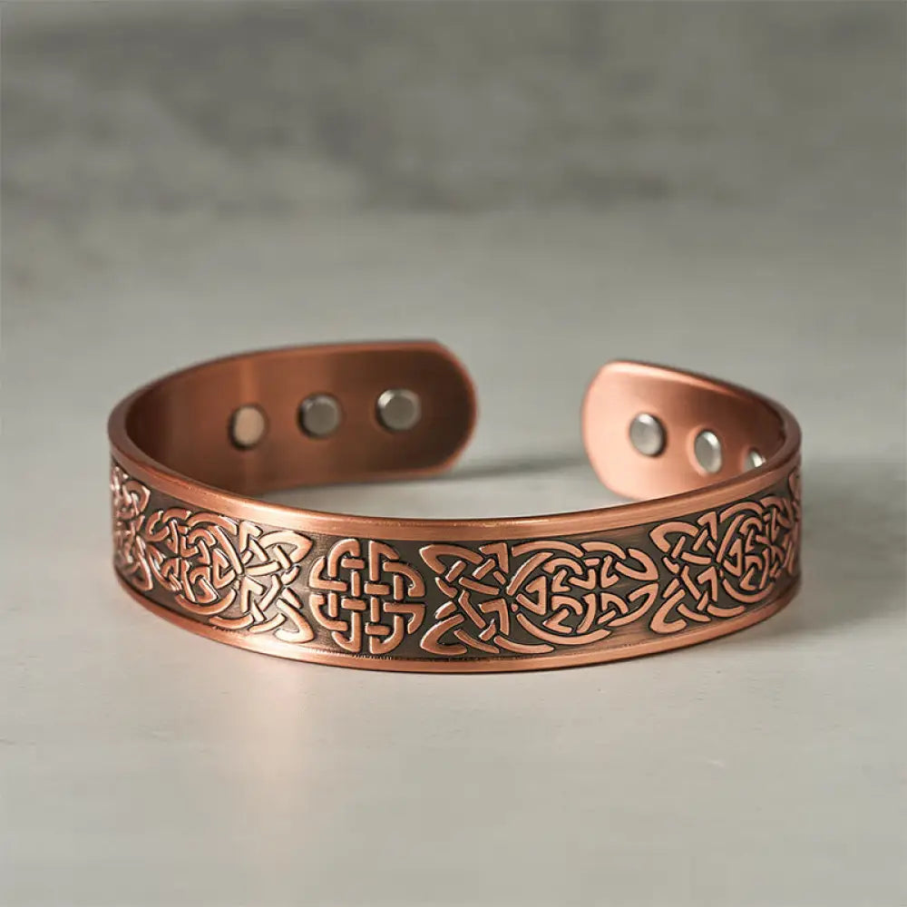 Buddha Stones Copper Abstract Line Pattern Open Luck Cuff Bracelet Bangle Ring - Copper Bracelet Bangle(Wrist