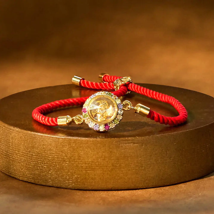 BWOOOH Copper Brass Color Rotatable Windmill Feng Sheng Shui Qi Fu Red String Faith Braided Bracelet - BWOOOH