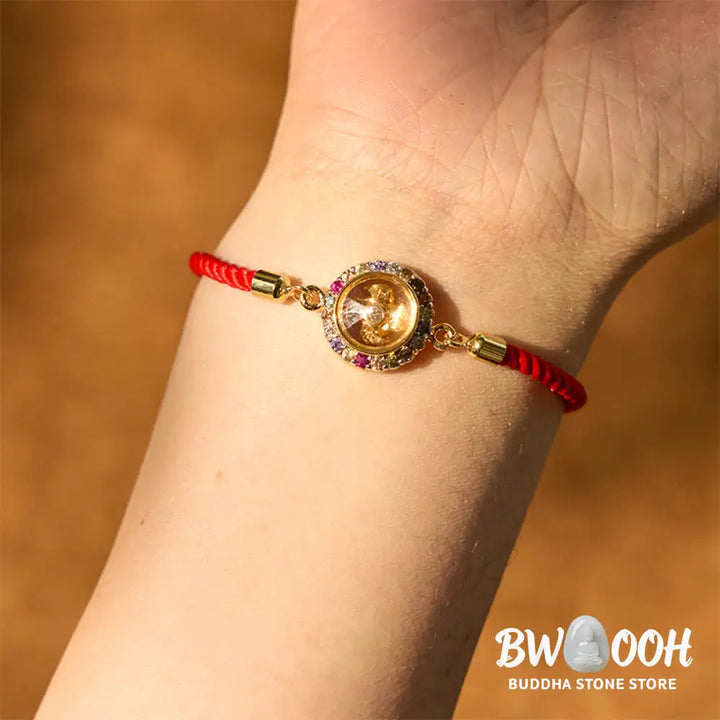 Buddha Stones Copper Brass Color Rotatable Windmill Feng Sheng Shui Qi Fu Red String Faith Braided Bracelet - BWOOOH