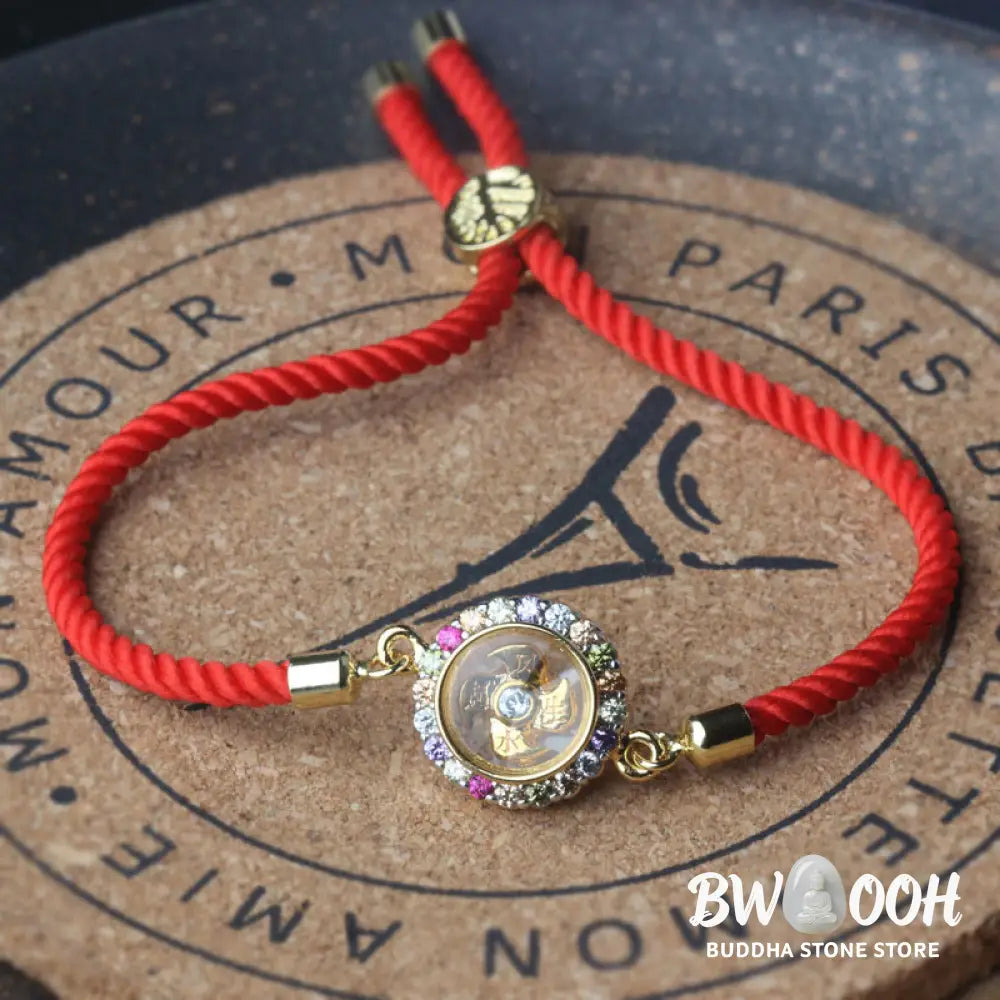 Buddha Stones Copper Brass Color Rotatable Windmill Feng Sheng Shui Qi Fu Red String Faith Braided Bracelet - BWOOOH
