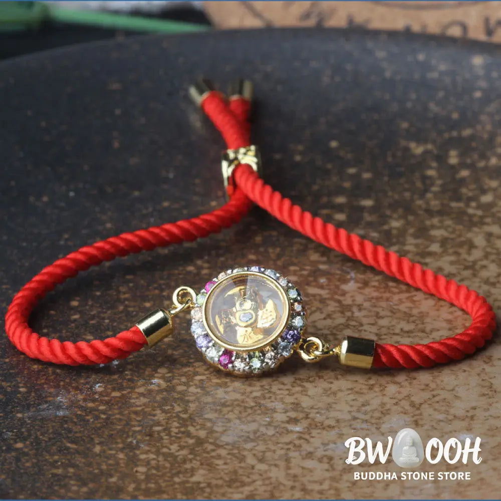 Buddha Stones Copper Brass Color Rotatable Windmill Feng Sheng Shui Qi Fu Red String Faith Braided Bracelet - BWOOOH