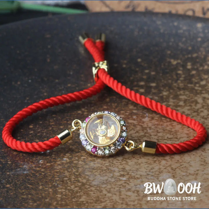 Buddha Stones Copper Brass Color Rotatable Windmill Feng Sheng Shui Qi Fu Red String Faith Braided Bracelet - BWOOOH