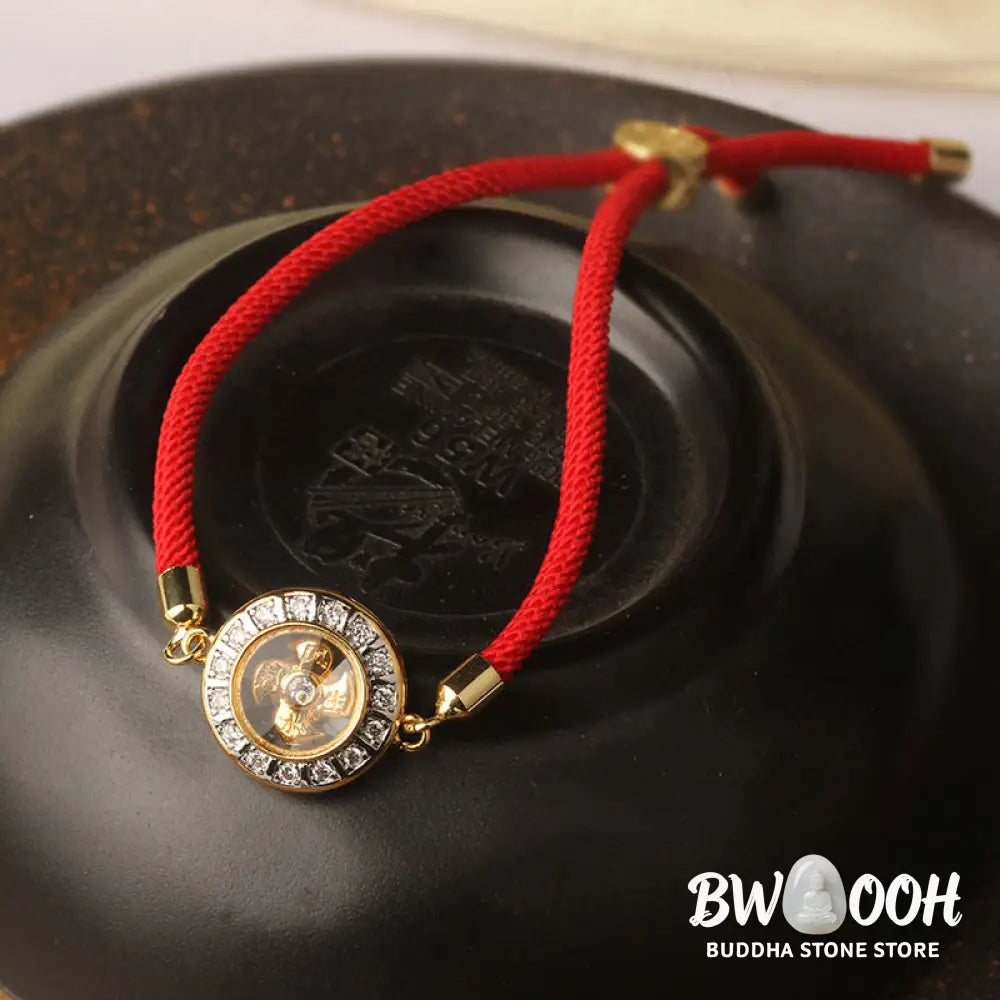 Buddha Stones Copper Brass Feng Sheng Shui Qi Rotatable Windmill Red String Faith Braided Bracelet - BWOOOH - Copper