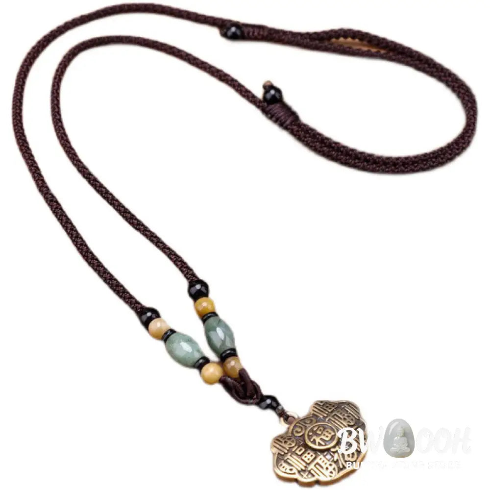 Buddha Stones Copper Brass Fu Character Luck Fortune Rope Necklace Pendant - BWOOOH - Fu Character - Necklaces &amp;