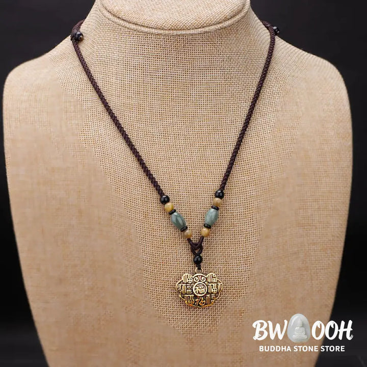 Buddha Stones Copper Brass Fu Character Luck Fortune Rope Necklace Pendant - BWOOOH - Fu Character - Necklaces &amp;