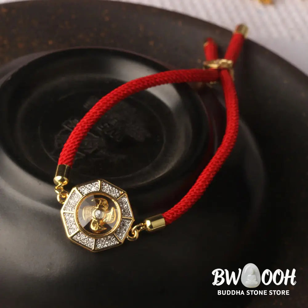 Buddha Stones Copper Brass Rotatable Windmill Feng Sheng Shui Qi Red String Faith Braided Bracelet - BWOOOH - Copper