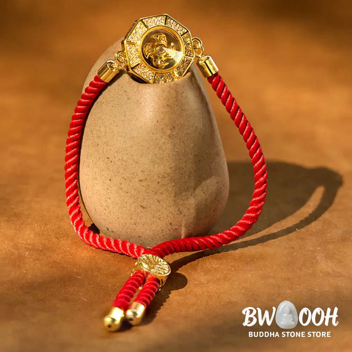 Buddha Stones Copper Brass Rotatable Windmill Feng Sheng Shui Qi Red String Faith Braided Bracelet - BWOOOH - Copper