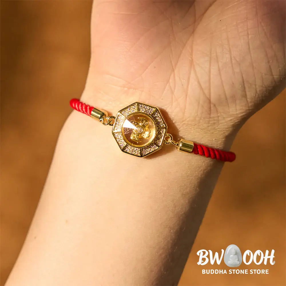 Buddha Stones Copper Brass Rotatable Windmill Feng Sheng Shui Qi Red String Faith Braided Bracelet - BWOOOH - Copper