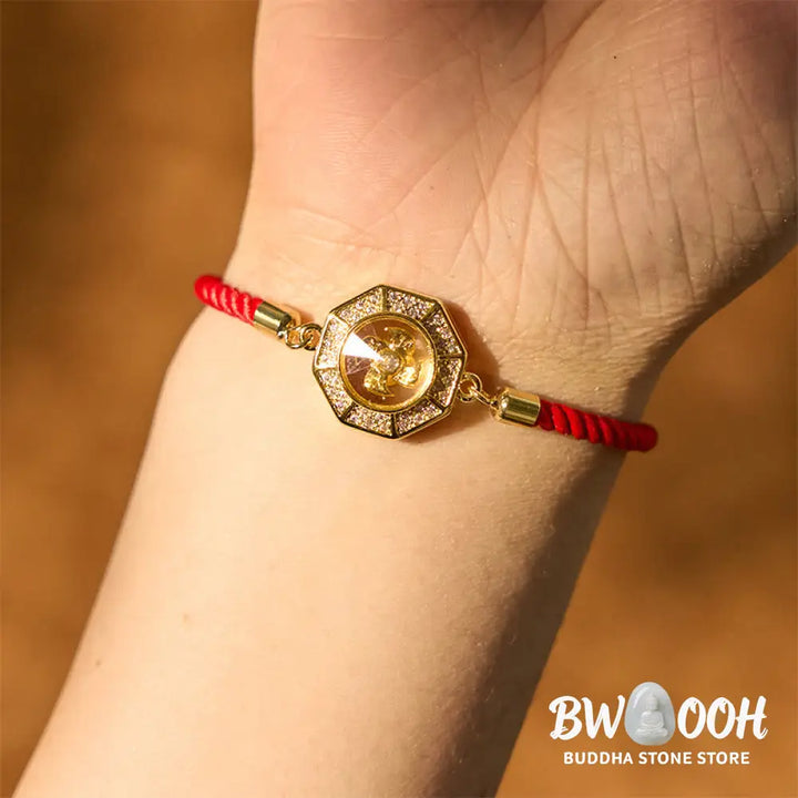 Buddha Stones Copper Brass Rotatable Windmill Feng Sheng Shui Qi Red String Faith Braided Bracelet - BWOOOH - Copper