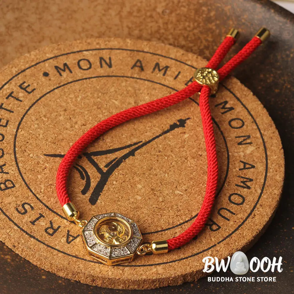 Buddha Stones Copper Brass Rotatable Windmill Feng Sheng Shui Qi Red String Faith Braided Bracelet - BWOOOH - Copper