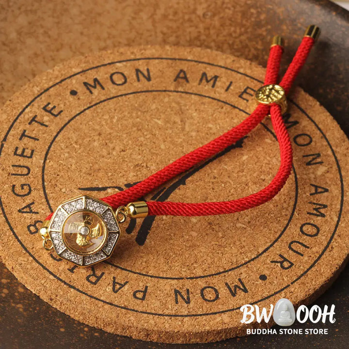 Buddha Stones Copper Brass Rotatable Windmill Feng Sheng Shui Qi Red String Faith Braided Bracelet - BWOOOH - Copper