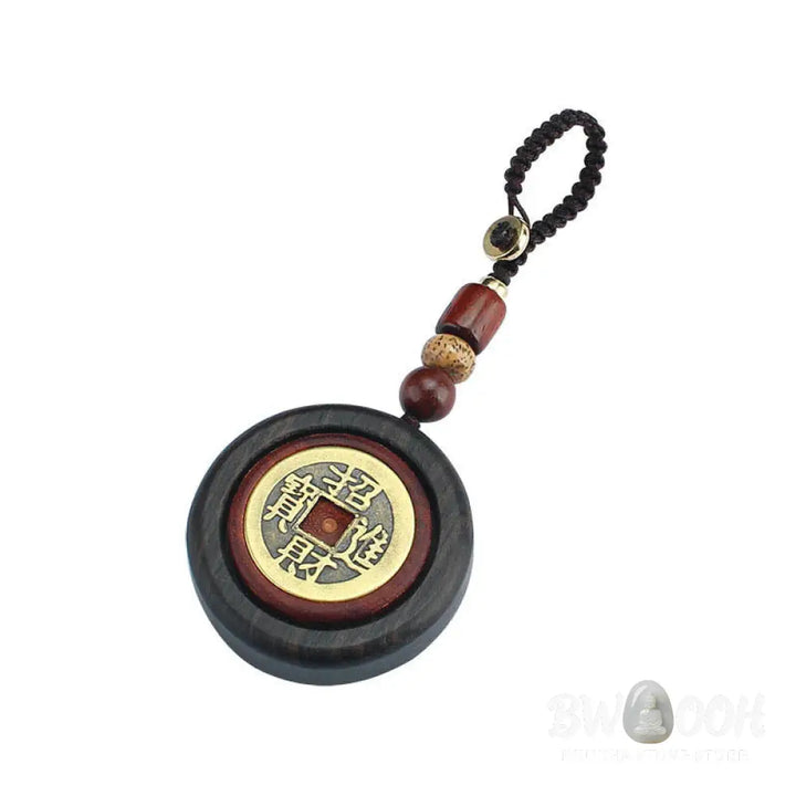 Buddha Stones Copper Coin Attract Wealth Ebony Wood Red Sandalwood Luck Key Chain Decoration - Key Chain