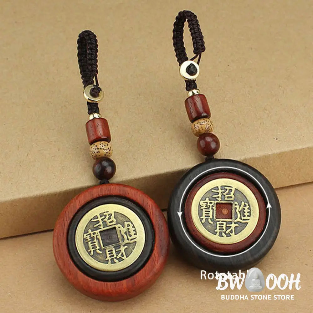 Buddha Stones Copper Coin Attract Wealth Ebony Wood Red Sandalwood Luck Key Chain Decoration - Key Chain
