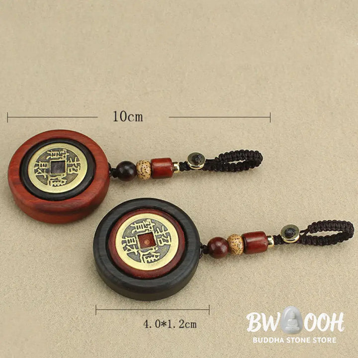 Buddha Stones Copper Coin Attract Wealth Ebony Wood Red Sandalwood Luck Key Chain Decoration - Key Chain