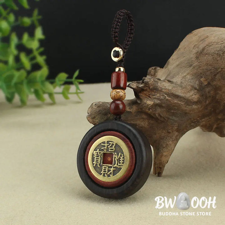Buddha Stones Copper Coin Attract Wealth Ebony Wood Red Sandalwood Luck Key Chain Decoration - Key Chain