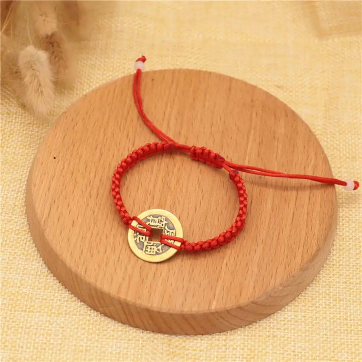 Buddha Stones Copper Coin Fortune Red String Weave Bracelet - Copper Coin(Bracelet Size 14-20cm) - Bracelet