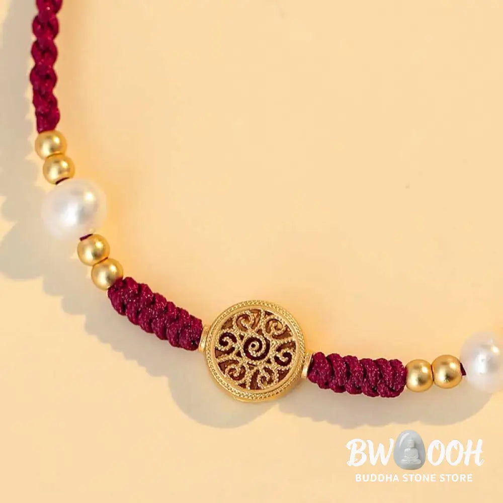 BWOOOH Copper Coin Fortune Tree Luck Strength Braided Bracelet - Copper Coin / Red(Wrist Circumference 14-18cm)