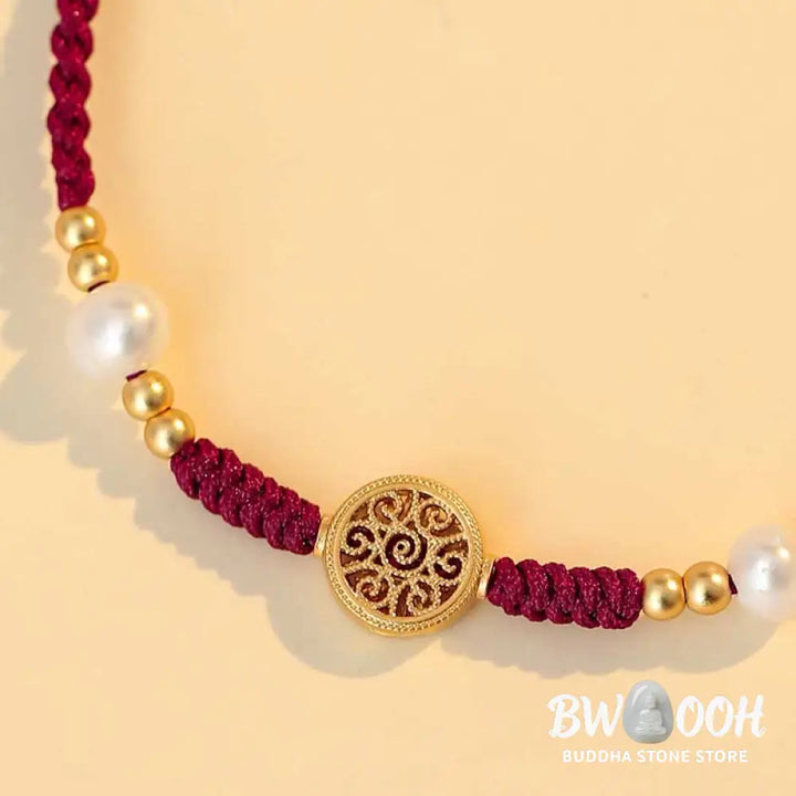 BWOOOH Copper Coin Fortune Tree Luck Strength Braided Bracelet - Copper Coin / Red(Wrist Circumference 14-18cm)