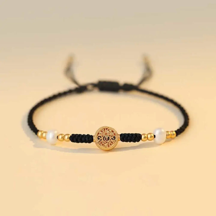 BWOOOH Copper Coin Fortune Tree Luck Strength Braided Bracelet - Copper Coin / Red(Wrist Circumference 14-18cm)