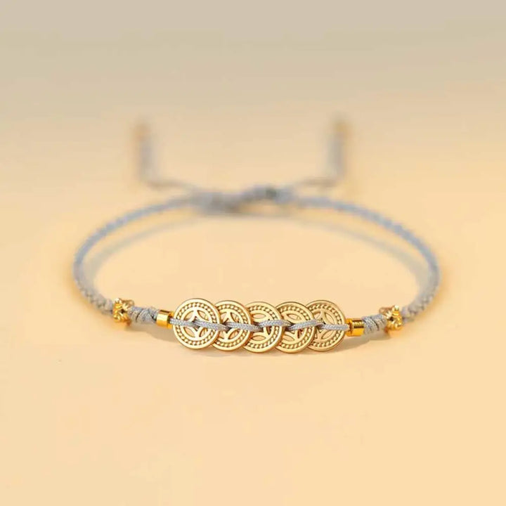 BWOOOH Copper Coin Fortune Tree Luck Strength Braided Bracelet - Copper Coin / Red(Wrist Circumference 14-18cm)