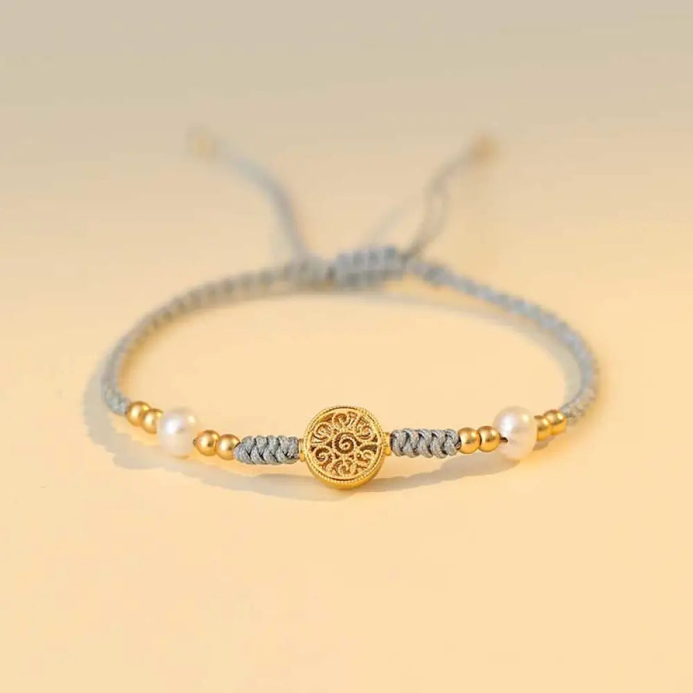 BWOOOH Copper Coin Fortune Tree Luck Strength Braided Bracelet - Copper Coin / Red(Wrist Circumference 14-18cm)