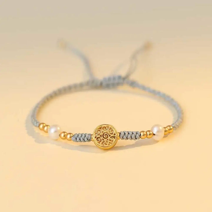 BWOOOH Copper Coin Fortune Tree Luck Strength Braided Bracelet - Copper Coin / Red(Wrist Circumference 14-18cm)