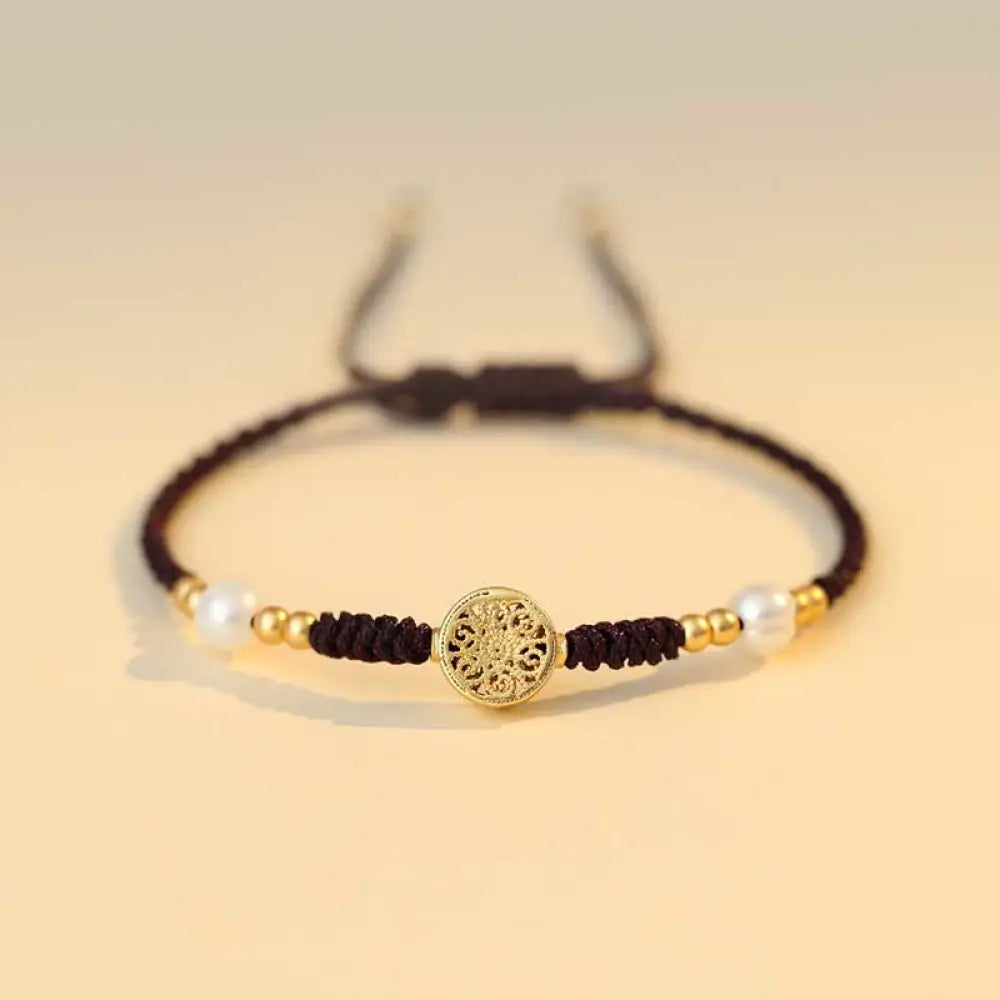BWOOOH Copper Coin Fortune Tree Luck Strength Braided Bracelet - Copper Coin / Red(Wrist Circumference 14-18cm)
